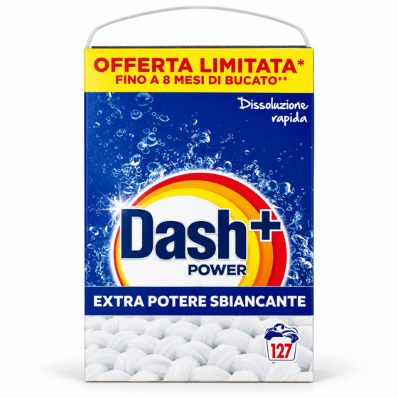 Dash Power+ Extra Potere Sbiancante – прах за пране, опаковка за 127 пранета